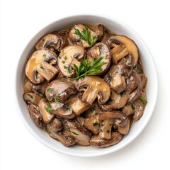 Fototapeta premium Mushroom Stroganoff isolated on white background, top view