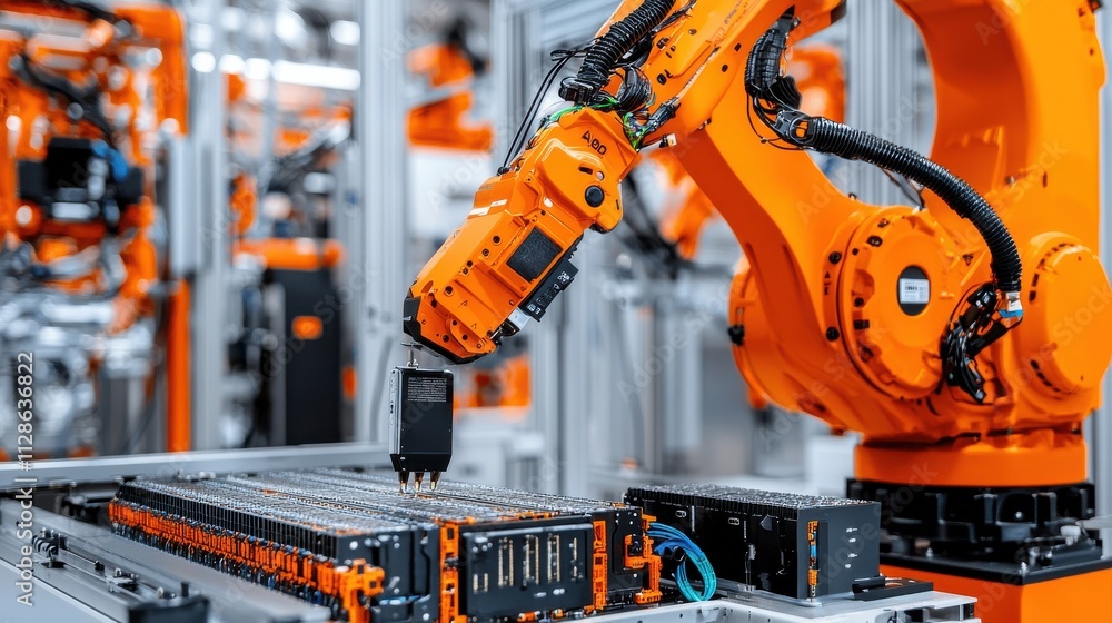 Leinwandbilder automated robots assembling prismatic battery cells for electric standards in manufacturing faciliti