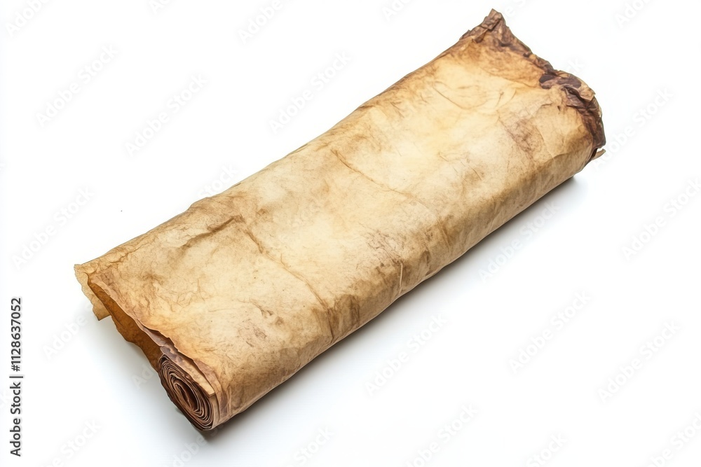 Poster old mediaeval paper sheet, parchment scroll isolated on white background