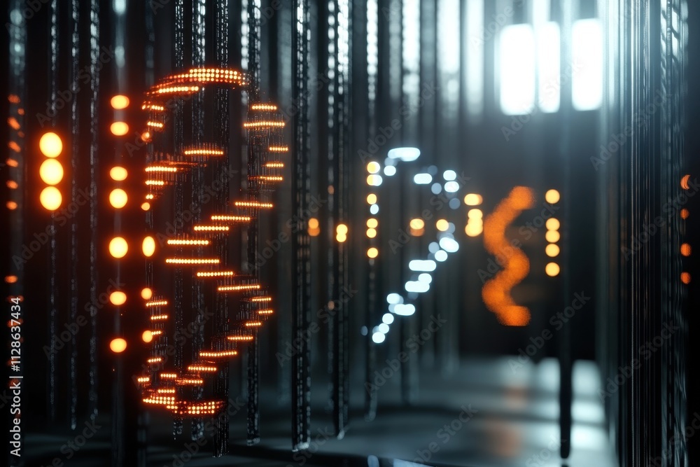 Aufkleber Digital abstract visualization of glowing symbols in a dark environment