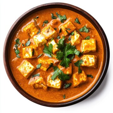 recommend clip art: Paneer Butter Masala isolated on white background, top view