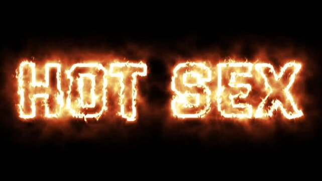 Hot sex text tag from hot burning letters on black background 