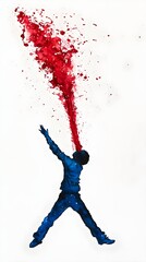 Abstract Representation of Creativity and Expression with Vibrant Red Splashes Emanating from a Figure Against a Plain Background