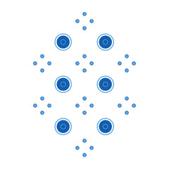 Blue geometric minimalist design element. Blue colors circular motifs on white background. Traditional ethnic craft monochrome ornament for your design project. Seamless border from round elements