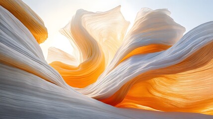 Abstract swirling orange and white shapes.