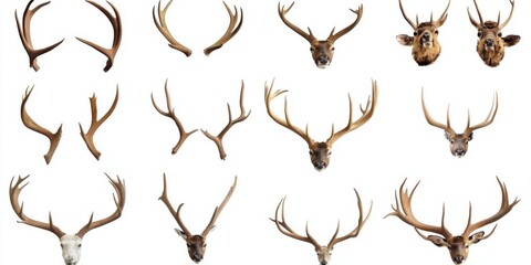 Fototapeta premium Set of antlers isolated on white background