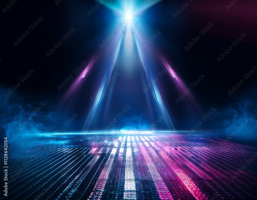 Poster abstract dark background of an empty scene with ultraviolet light.