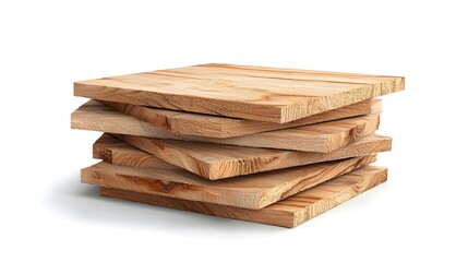 Stack of Natural Wooden Planks with a Smooth Finish, Highlighting Raw Material for Carpentry and Construction Projects, Displayed on a Clean White Background for Minimalist Appeal
