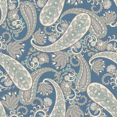Elegant Paisley Seamless Vector Pattern. Indian floral motifs for fabric designs