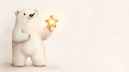 Whimsical Polar Bear with Glowing Star Sticker