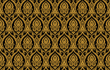 Thai pattern on wall, Digital Border illustration, manually illustrated for textile print design