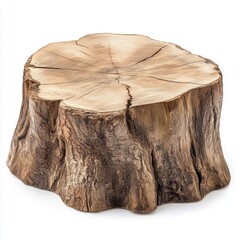 Tree trunk wood podium isolated white background