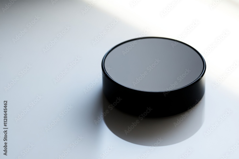 Wall mural a sleek round object sits gracefully on a reflective surface. its minimalist design captures light b