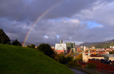 Rainbow on a stormy day in Bilbao.