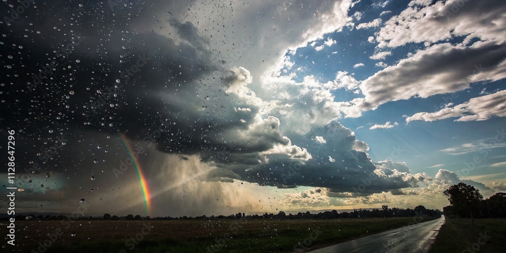 Poster beautiful rain clouds with bokeh effect symbolizing freshness and renewal – a vibrant and colorful r