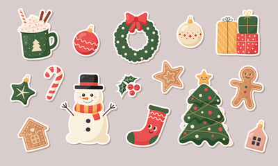 Christmas sticker collection. Cute Christmas sticker set
