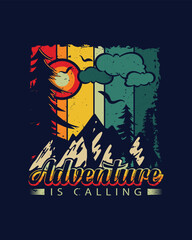Adventure is calling vintage style t shirt design. T shirt with mountain