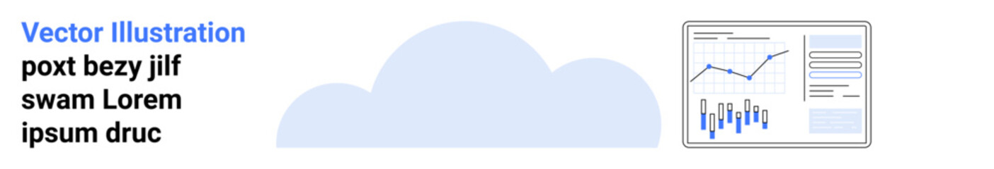 Cloud with data analytics dashboard displaying line and bar charts representing statistical data. Ideal for data visualization, analytics, cloud computing, business intelligence, technology, web