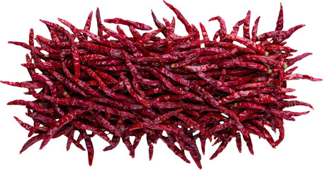 Vibrant red dried chili peppers stacked together