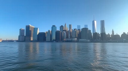 Fototapeta premium New York City Skyline Viewed Across Calm Water