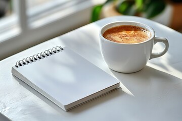 The office desk has a white table with a white blank notepad on top. Generative Ai