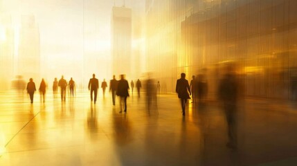 Golden City Silhouettes People Walking Forward