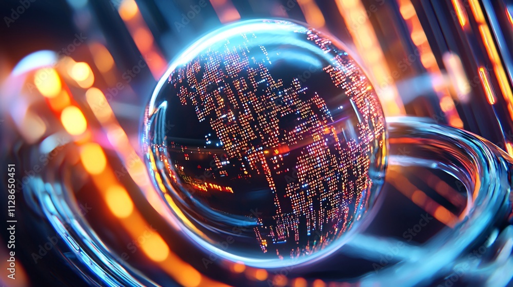 Poster digital transformation and technology concept. glowing digital globe with abstract light effects