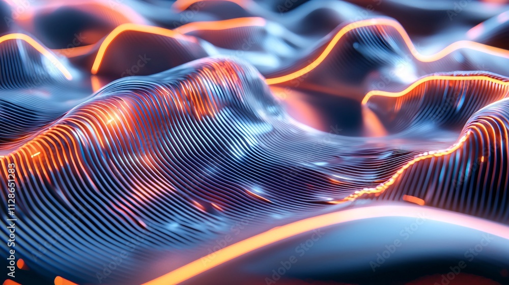Aufkleber digital transformation and technology concept. abstract waves with neon light effects and lines