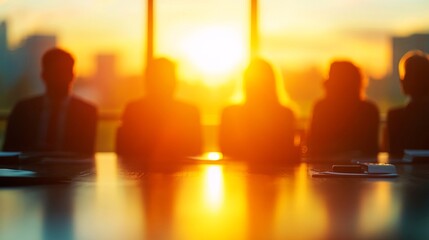 Silhouetted Businesspeople Meeting Sunset View
