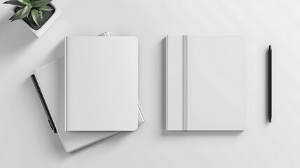 White cover notebook mockup on white background
