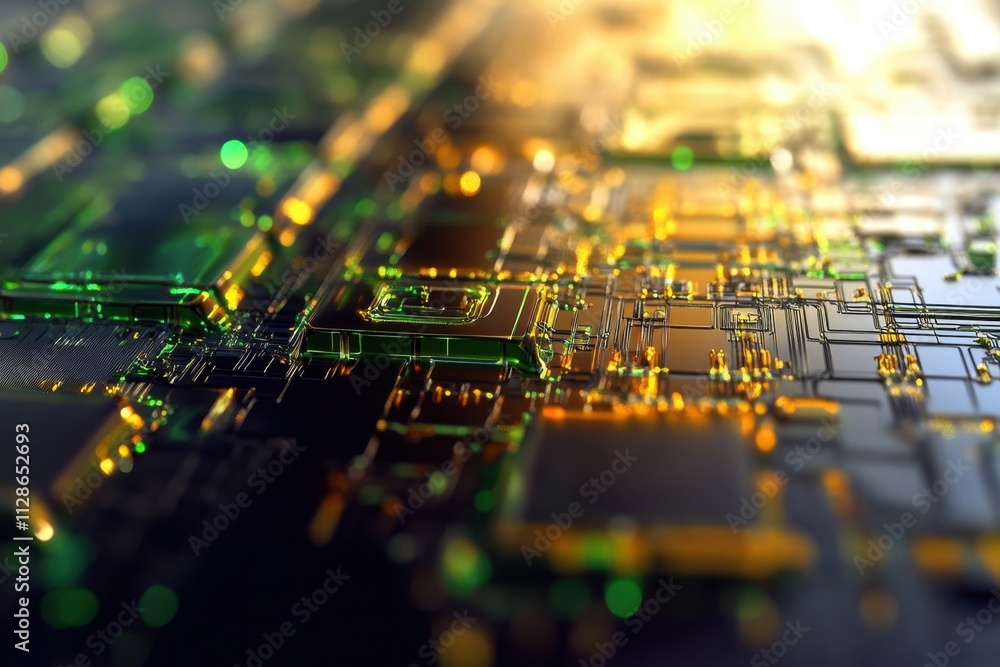 Poster visual depiction of a complex circuit board with glowing connections and intricate patterns
