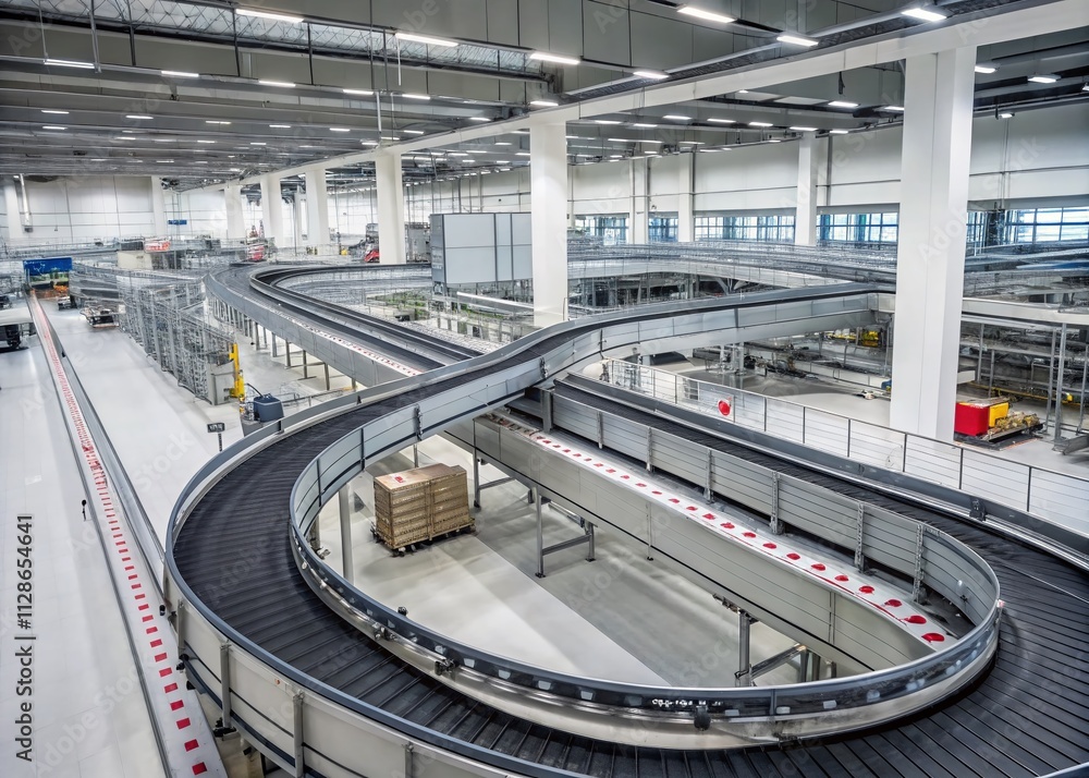 Aufkleber blurred motion of conveyor belts in a high-tech industrial facility showcasing advanced architecture