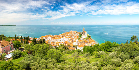 Panoramic view of the town of Piran, Slovenia
