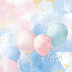 淡い色の風船、水彩画風