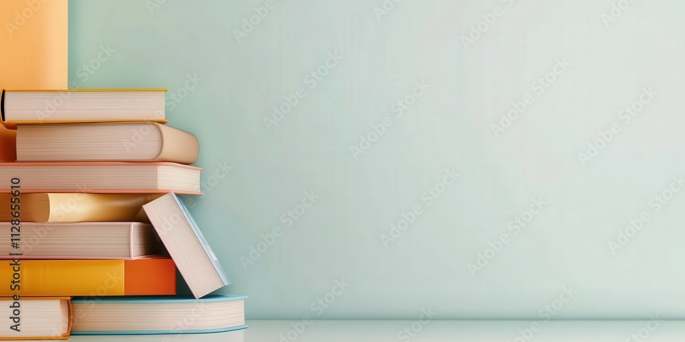 Poster people 3d characters animated concept. stack of colorful books on a light background.