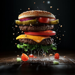 Burger floating in the air	