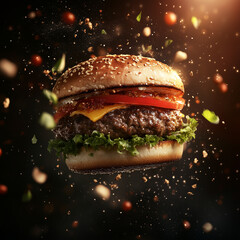 Burger floating in the air	