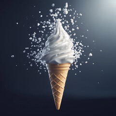 White Ice cream floating in the air