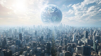 Artistic Rendering of a Global Cityscape with Iconic Landmarks