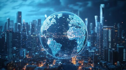 Artistic Rendering of a Global Cityscape with Iconic Landmarks