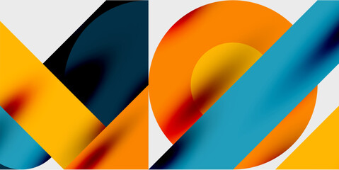 Detailed composition of circles, semicircles, and triangles with glossy effects and smooth gradients. A sleek and modern vector design for creative and tech-inspired projects