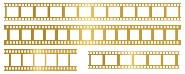 Obraz premium Vector set of golden film reel strips. Vector illustration.