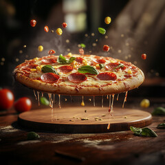 Pizza  floating in the air