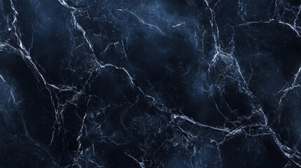 Deep navy blue marble with swirling silver veins and a luminous glow