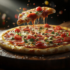 Pizza  floating in the air	