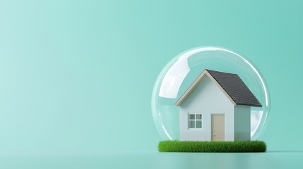 Modern house within a transparent bubble over a bright backdrop