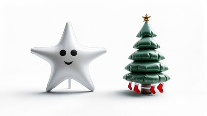 Fototapeta premium Christmas holiday flat icons - Santa Claus, xmas tree, star, snow man, gifts.