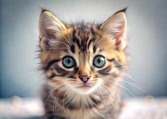 Fototapeta premium Playful Hungry Kitten, Adorable Kitty Cat, Upward Glance, Pet Photography, Cute Kitten Pictures