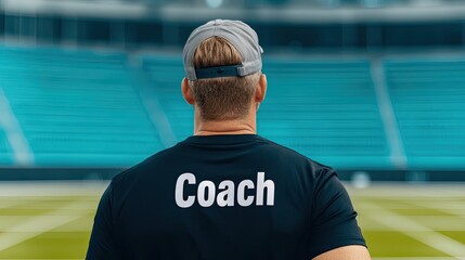 Sport portsmanship concept. A coach observing a sports field, showcasing dedication and leadership in athletic training.