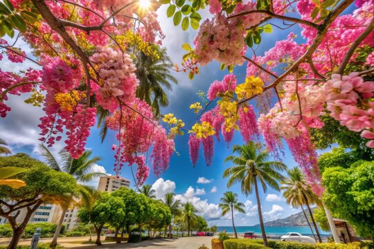 Pink Shower Tree Hawaii, Cassia Javanica Blossoms, Rainbow Shower Tree, Ainahau Triangle, Waikiki Beach Park, Oahu, Honolulu, Hawaii Flowers Photography
